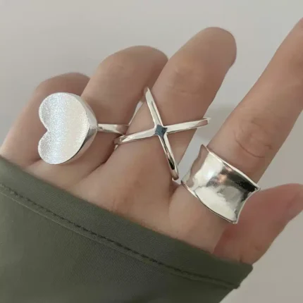 Unique Vintage Adjustable Open Heart Ring in 925 Sterling Silver – Elegant Finger Jewelry for Women