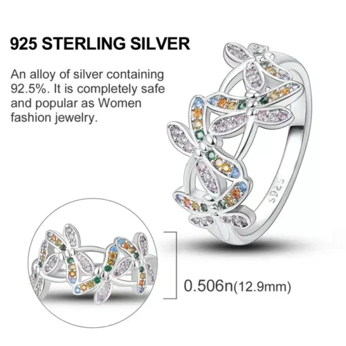 Exquisite 925 Sterling Silver Butterfly Ring – Geometric Round Shape Zircon Jewelry for Women