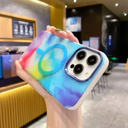 Dazzling Colors Pattern Magsafe Wireless Charging Phone Case: Luxury Protection for iPhone 11, 12, 13, 14, and 15 Pro Max Plus