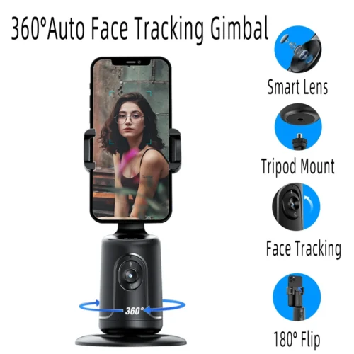 AI Smart Auto Face Tracking Gimbal Stabilizer, 360° Handheld Selfie Stick Tripod for Smartphones