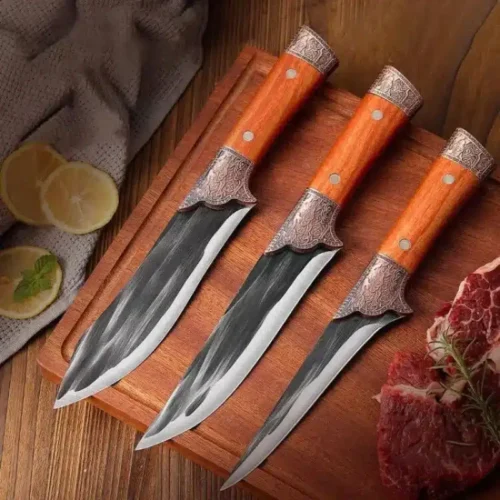 Professional Stainless Steel Kitchen Knife Set - Boning, Meat Cutter, & Grill Knife with Non-Slip Handle