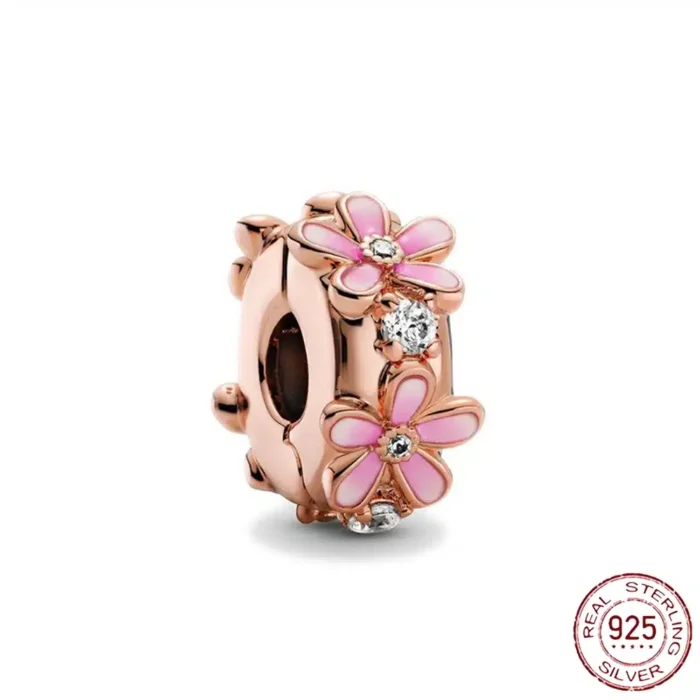 New Rose Gold Flower Charm Beads in 925 Sterling Silver - Elegant Jewelry Accents for Personalized Bracelets & Necklaces