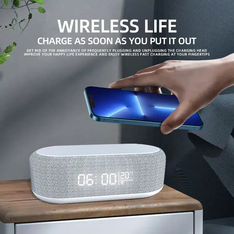 Multi-Functional Wireless Charger Alarm Clock with LED Time Display, Thermometer, and 15W Fast Charging Dock Station for iPhone and Samsung Phones