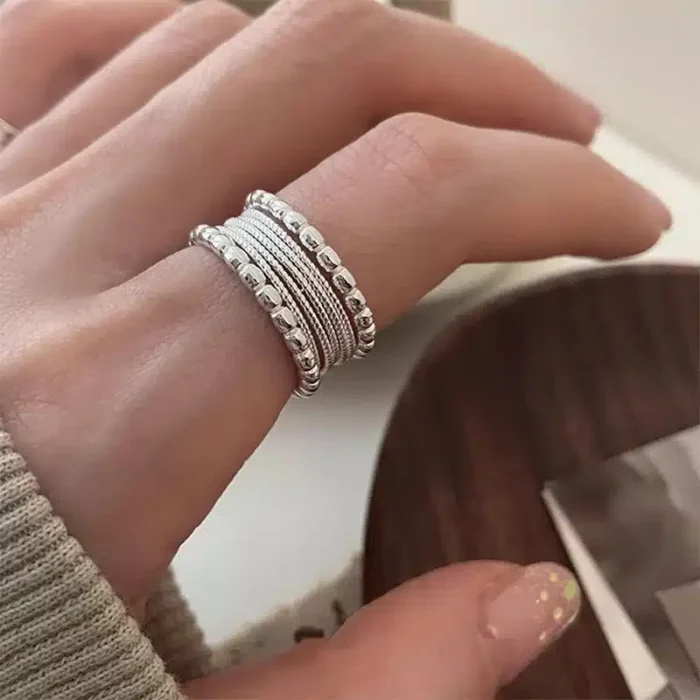 Chic 925 Sterling Silver Letter Rings for Women & Girls – Trendy INS-Inspired Retro Punk Chain Design | Lucky Gift Jewelry