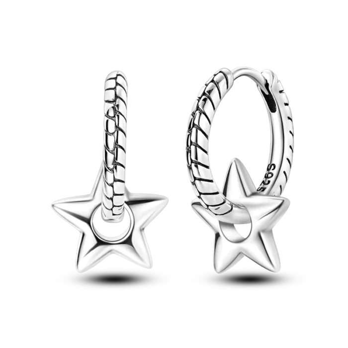 Genuine 925 Sterling Silver Love Feather Hoop Earrings – Compatible with Original Charms | Elegant Stud Jewelry Gifts for Women & Girls