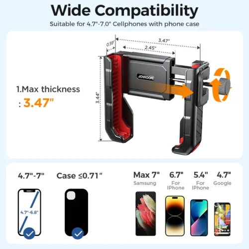Motorcycle Phone Holder Mount- Quick 1-Second Installation, Auto-Lock & Release, Fits 4.7″-7” Phones