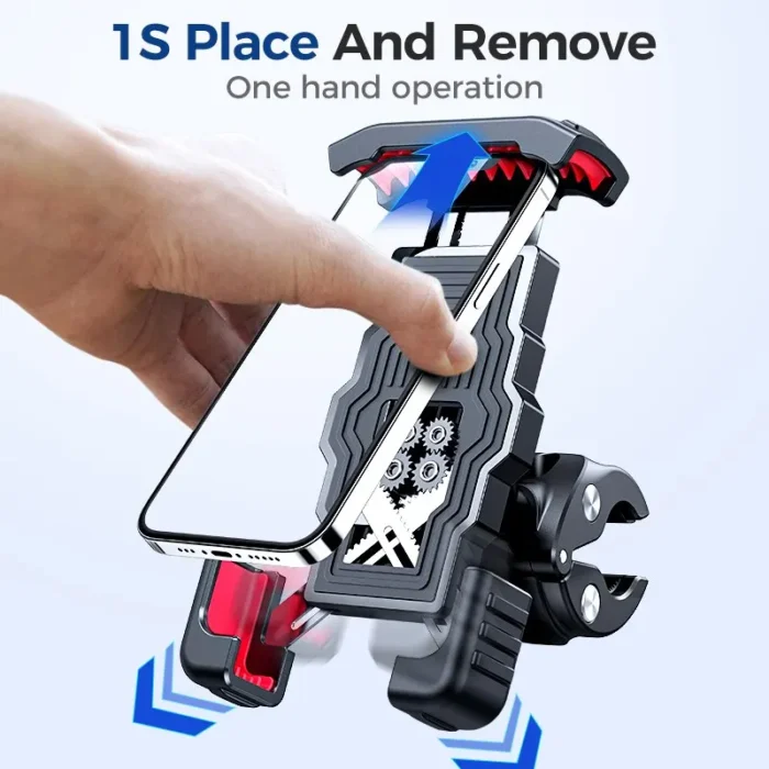 Motorcycle Phone Holder Mount- Quick 1-Second Installation, Auto-Lock & Release, Fits 4.7″-7” Phones