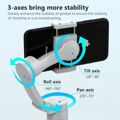 Foldable HQ3 3-Axis Gimbal Stabilizer, Smooth Video Recording for iPhone & Android