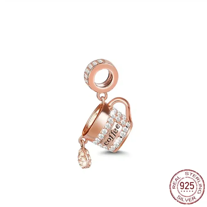 New Rose Gold Flower Charm Beads in 925 Sterling Silver - Elegant Jewelry Accents for Personalized Bracelets & Necklaces