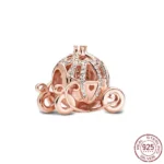 New Rose Gold Flower Charm Beads in 925 Sterling Silver - Elegant Jewelry Accents for Personalized Bracelets & Necklaces