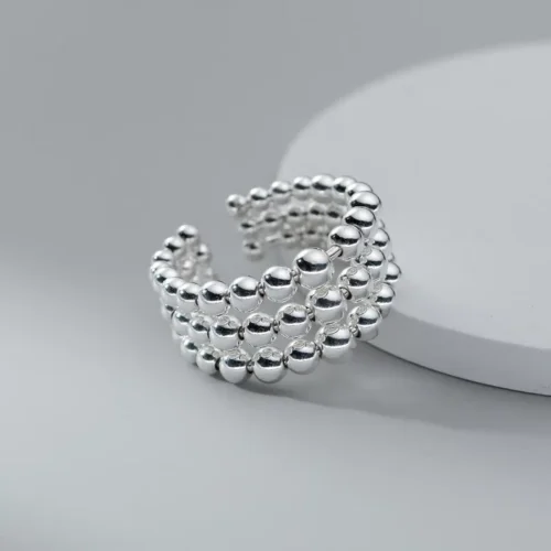Edgy Triple Layer Punk Ring – 925 Sterling Silver Geometric Open Finger Design for Women & Girls