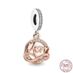 New Rose Gold Flower Charm Beads in 925 Sterling Silver - Elegant Jewelry Accents for Personalized Bracelets & Necklaces