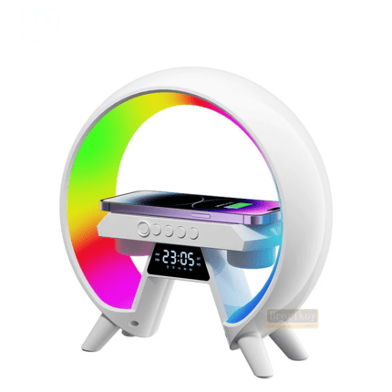 Smart RGB LED Night Light with Bluetooth Speaker, Atmosphere Lamp, Digital Alarm Clock, and Wireless Charger for iPhone – Perfect for Bedroom Decoration