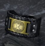 Metal Celtic Tree of Life Leather Buckle Arm Cuff: Handcrafted Symbolism Woven in Style