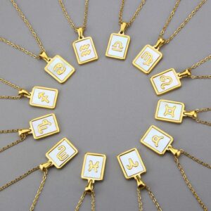 Stainless Steel Square Shell Zodiac Necklace- Unique Symbolism in Sleek Design