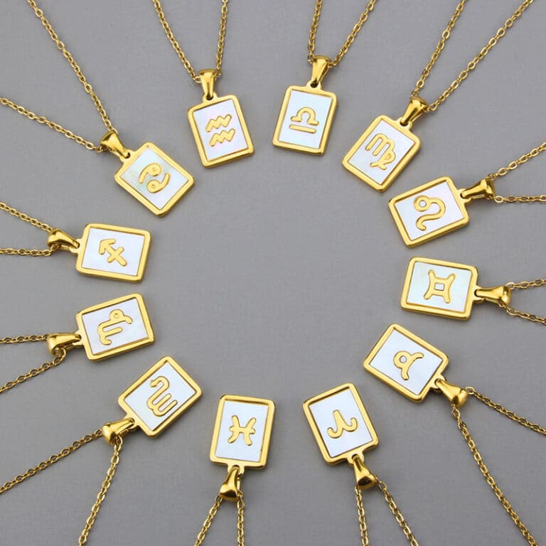 Stainless Steel Square Shell Zodiac Necklace- Unique Symbolism in Sleek Design