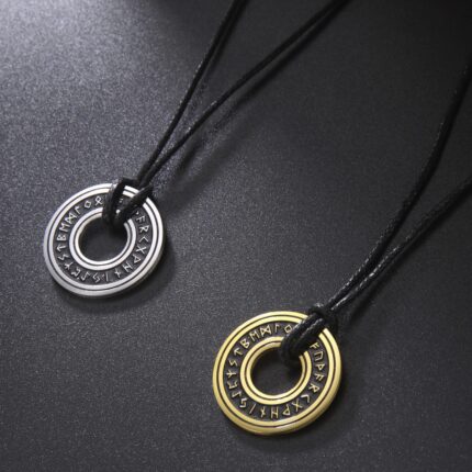 Crafted Circular Horn Rune Pendant Chain-Embrace Norse Symbolism with Handcrafted Elegance