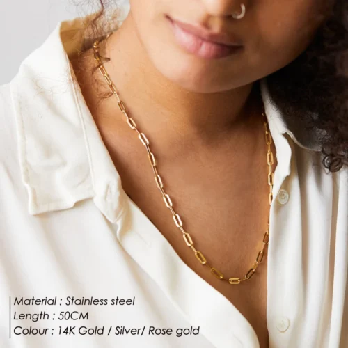 Bold Gold Paperclip Chain Necklace – Stylish Stainless Steel Jewelry, Perfect Gift for Men and Women