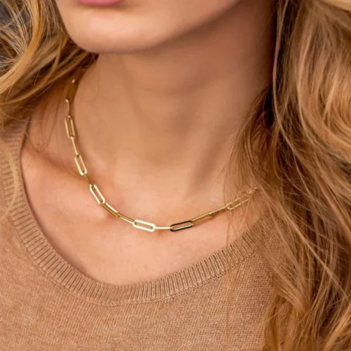 Bold Gold Paperclip Chain Necklace – Stylish Stainless Steel Jewelry, Perfect Gift for Men and Women