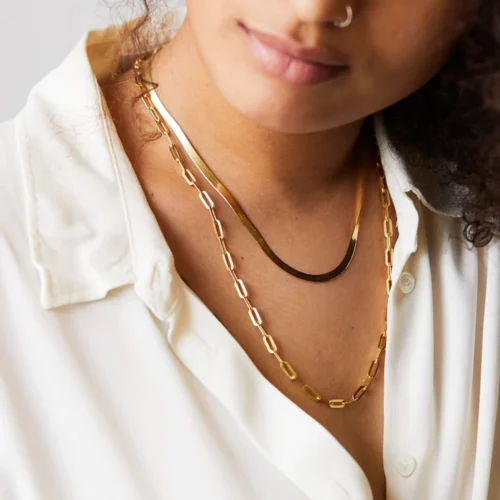 Bold Gold Paperclip Chain Necklace – Stylish Stainless Steel Jewelry, Perfect Gift for Men and Women
