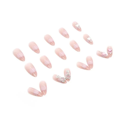 24pcs Press-On False Nails with Rhinestones and Glitter