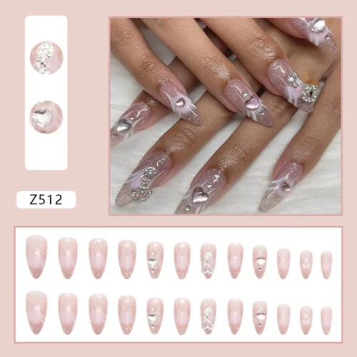 24pcs Press-On False Nails with Rhinestones and Glitter