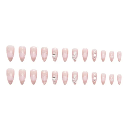 24pcs Press-On False Nails with Rhinestones and Glitter