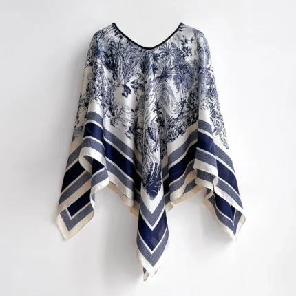 Designer Silk Scarf-Luxurious 110x110cm Print Shawl - Stylish Fashion Accessory