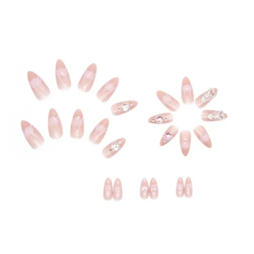 24pcs Press-On False Nails with Rhinestones and Glitter