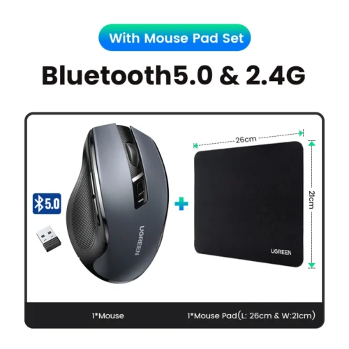 UGREEN Wireless Ergonomic Mouse, 4000 DPI Silent 6-Button 2.4G Mouse for MacBook, Tablet, and Laptop