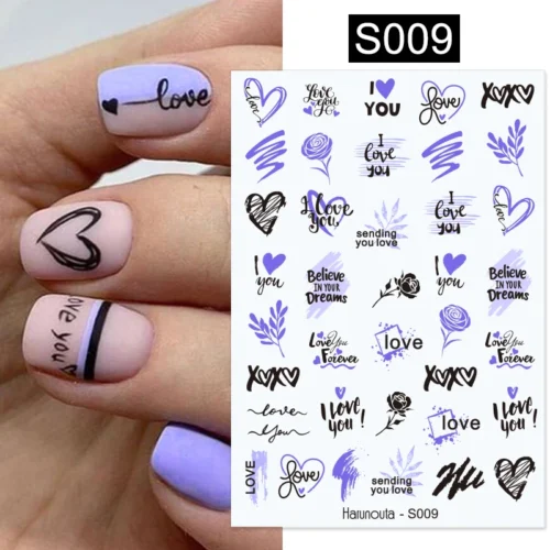 3D Heart Nail Sticker – Gold Glitter Love Decal for Nail Art