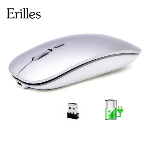 Ultra-Thin Rechargeable Wireless Mouse, Silent Button USB 2.4G for Computer and Laptop
