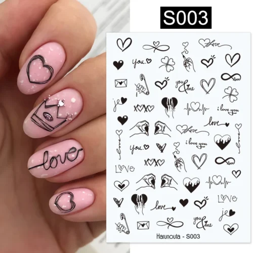 3D Heart Nail Sticker – Gold Glitter Love Decal for Nail Art