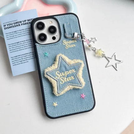 New Embroidery Flower Cover for iPhone: Fashionable Winter Aesthetic Fuzzy Plush Shockproof Case