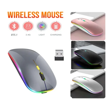 Bluetooth 5.1 Wireless RGB Mouse: USB Rechargeable for Computer, Laptop, PC, MacBook, Gaming (1600DPI)