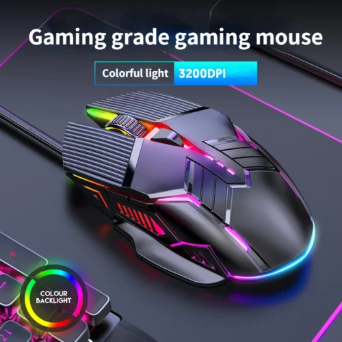 3200DPI Ergonomic Wired Gaming Mouse, USB RGB LED with 6 Buttons, Silent for PC and Laptop