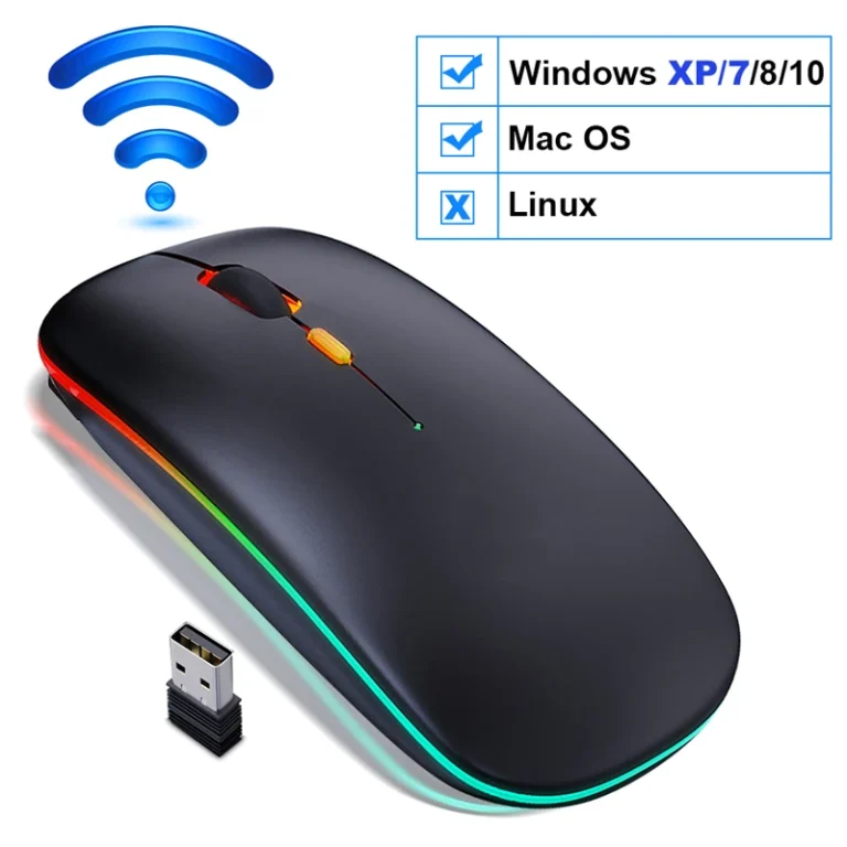 RGB Wireless Mouse: 2.4G, Silent, Rechargeable, Ergonomic, for PC Laptop Gaming