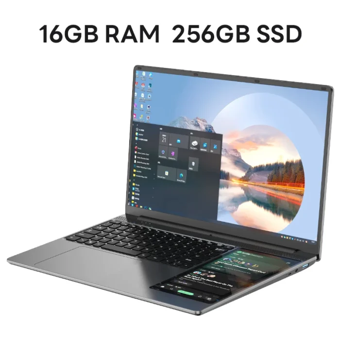 Dual Screen Gaming Laptop: 15.6″ IPS + 7” Touch, Windows 11, Intel Celeron N5095, 16GB RAM, 512GB SSD, Notebook Computer