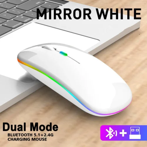 RGB Rechargeable 2.4G Wireless Mouse, Bluetooth LED Backlit Ergonomic Gaming Mouse for Laptop and PC