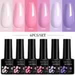 6PCs Jelly Sea Glass Nail Gel Polish Set- 7ML Sea Blue Semi-Transparent, Soak Off UV LED