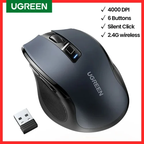 UGREEN Wireless Ergonomic Mouse, 4000 DPI Silent 6-Button 2.4G Mouse for MacBook, Tablet, and Laptop