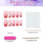24pcs Red Pearl Bow French Square Fake Nails - Y2K Press-on Nails Set