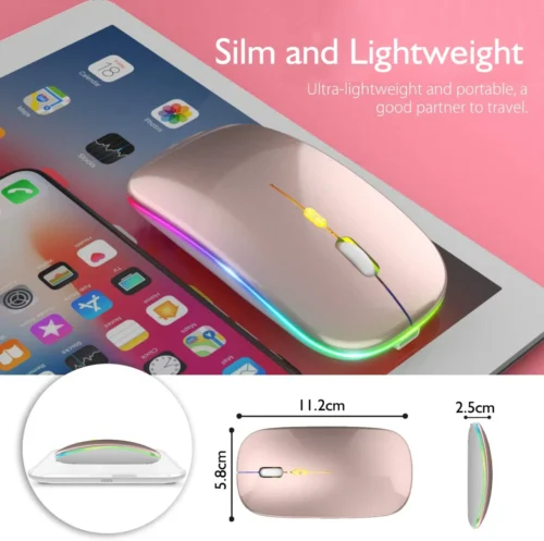 Bluetooth 5.1 Wireless RGB Mouse: USB Rechargeable for Computer, Laptop, PC, MacBook, Gaming (1600DPI)