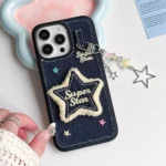 New Embroidery Flower Cover for iPhone: Fashionable Winter Aesthetic Fuzzy Plush Shockproof Case