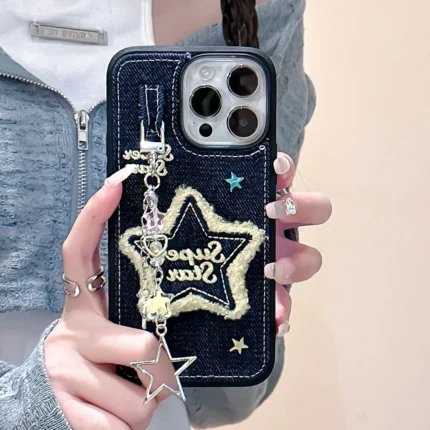 New Embroidery Flower Cover for iPhone: Fashionable Winter Aesthetic Fuzzy Plush Shockproof Case