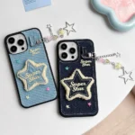 New Embroidery Flower Cover for iPhone: Fashionable Winter Aesthetic Fuzzy Plush Shockproof Case