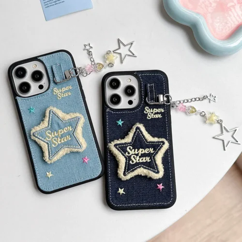 New Embroidery Flower Cover for iPhone: Fashionable Winter Aesthetic Fuzzy Plush Shockproof Case