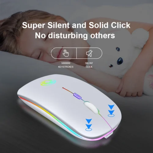 RGB Wireless Mouse: 2.4G, Silent, Rechargeable, Ergonomic, for PC Laptop Gaming