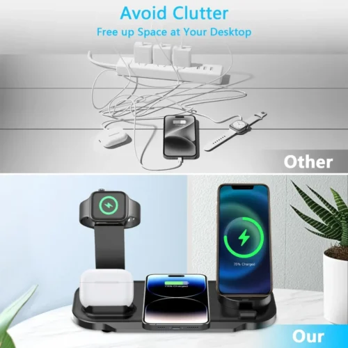 3-in-1 Wireless Charger Stand, Fast Charging Dock for iPhone, Samsung, Apple Watch, and AirPods Pro