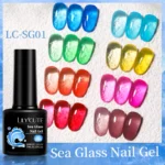 6PCs Jelly Sea Glass Nail Gel Polish Set- 7ML Sea Blue Semi-Transparent, Soak Off UV LED